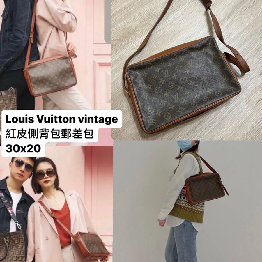 瑞奇二手精品 Louis Vuitton monogram 老花 側背包 紅皮 美品-1