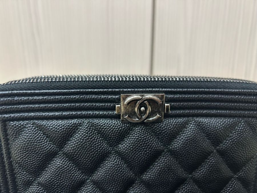Chanel woc leboy woc 荔枝黑銀牛 鏈條包 手拿包 長夾-1