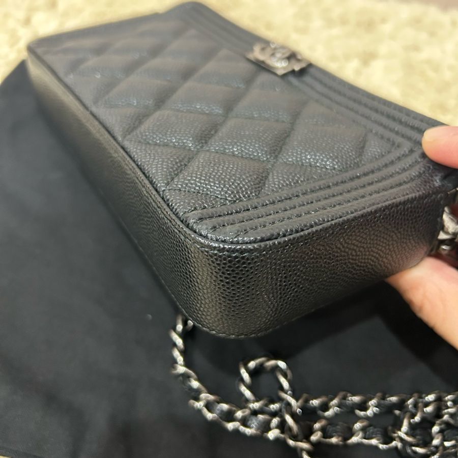 Chanel woc leboy woc 荔枝黑銀牛 鏈條包 手拿包 長夾-6