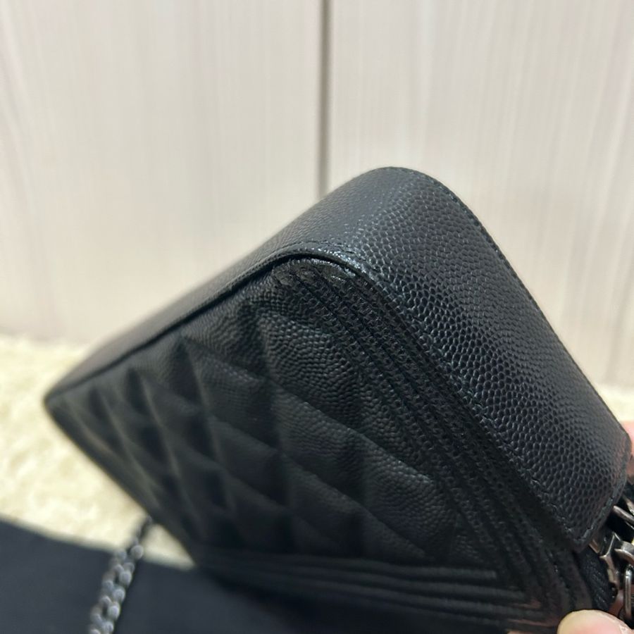 Chanel woc leboy woc 荔枝黑銀牛 鏈條包 手拿包 長夾-7