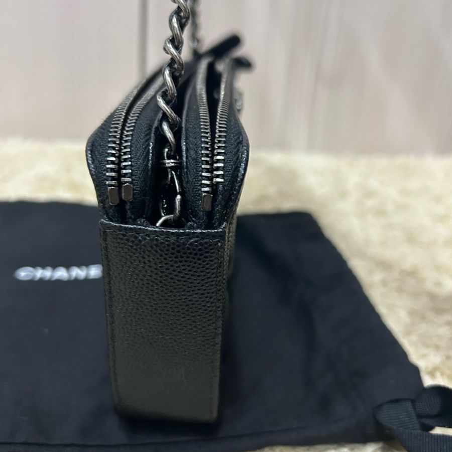 Chanel woc leboy woc 荔枝黑銀牛 鏈條包 手拿包 長夾-15