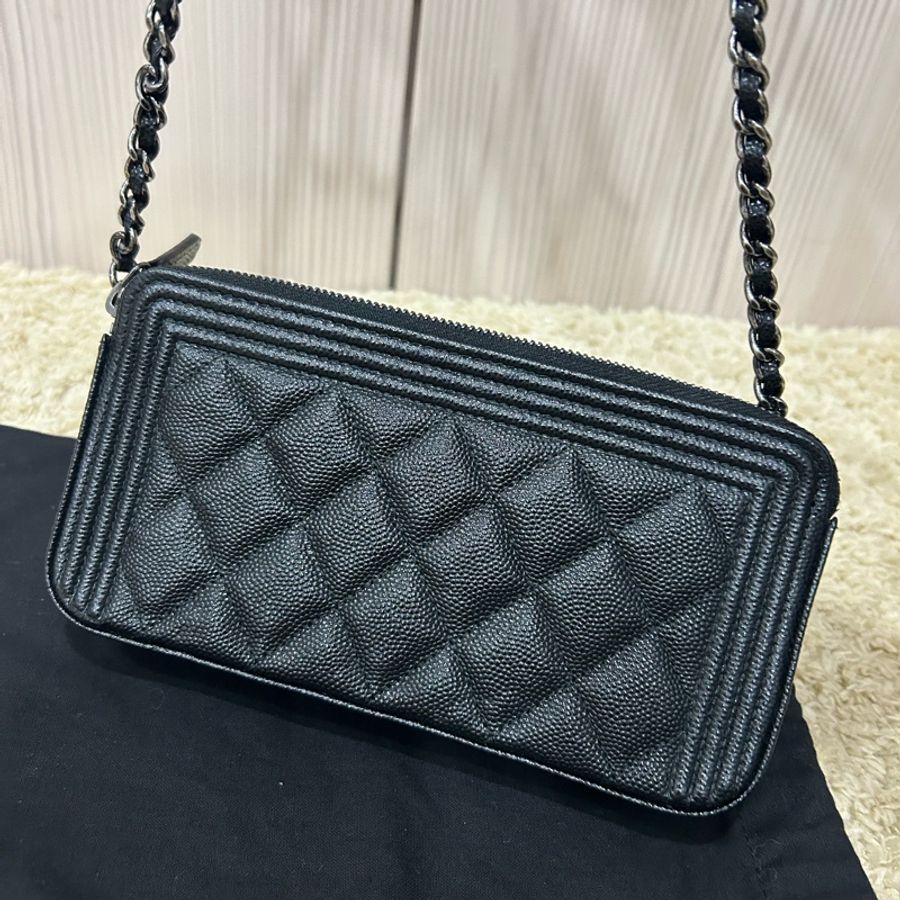 Chanel woc leboy woc 荔枝黑銀牛 鏈條包 手拿包 長夾-16