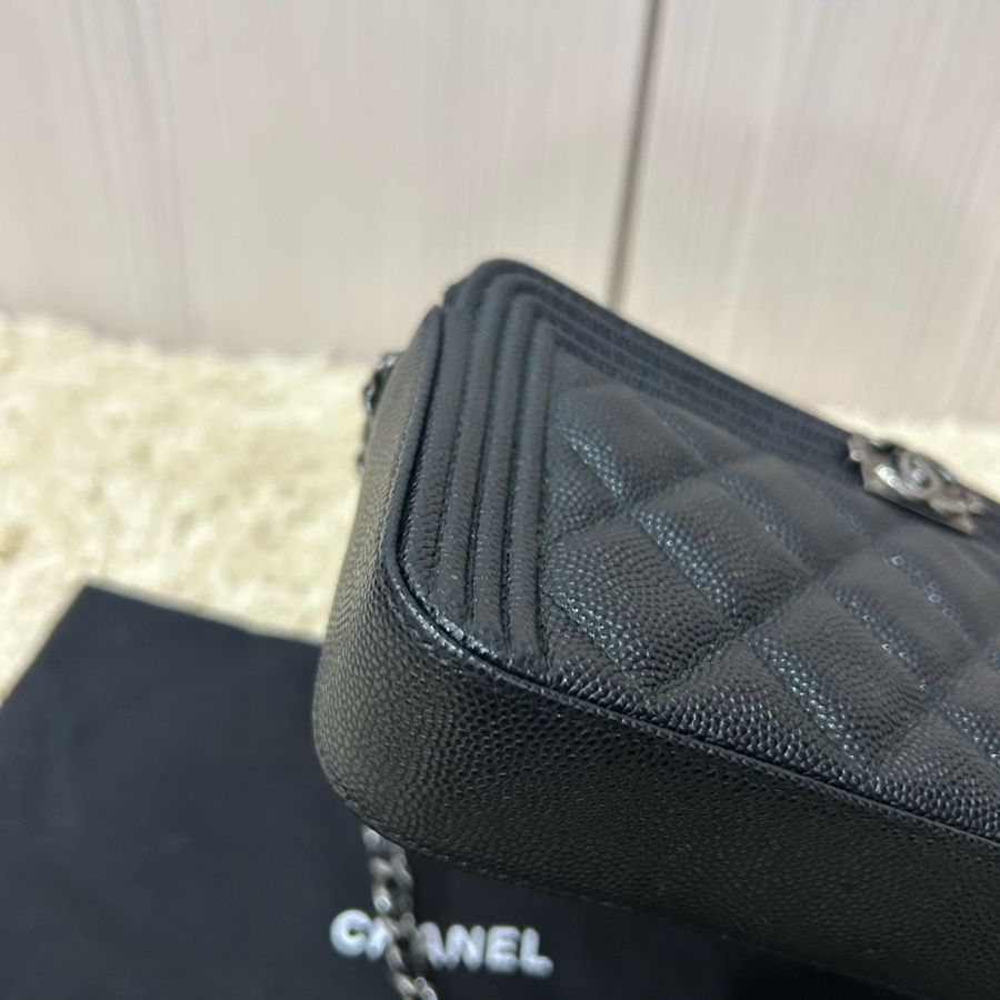 Chanel woc leboy woc 荔枝黑銀牛 鏈條包 手拿包 長夾-18