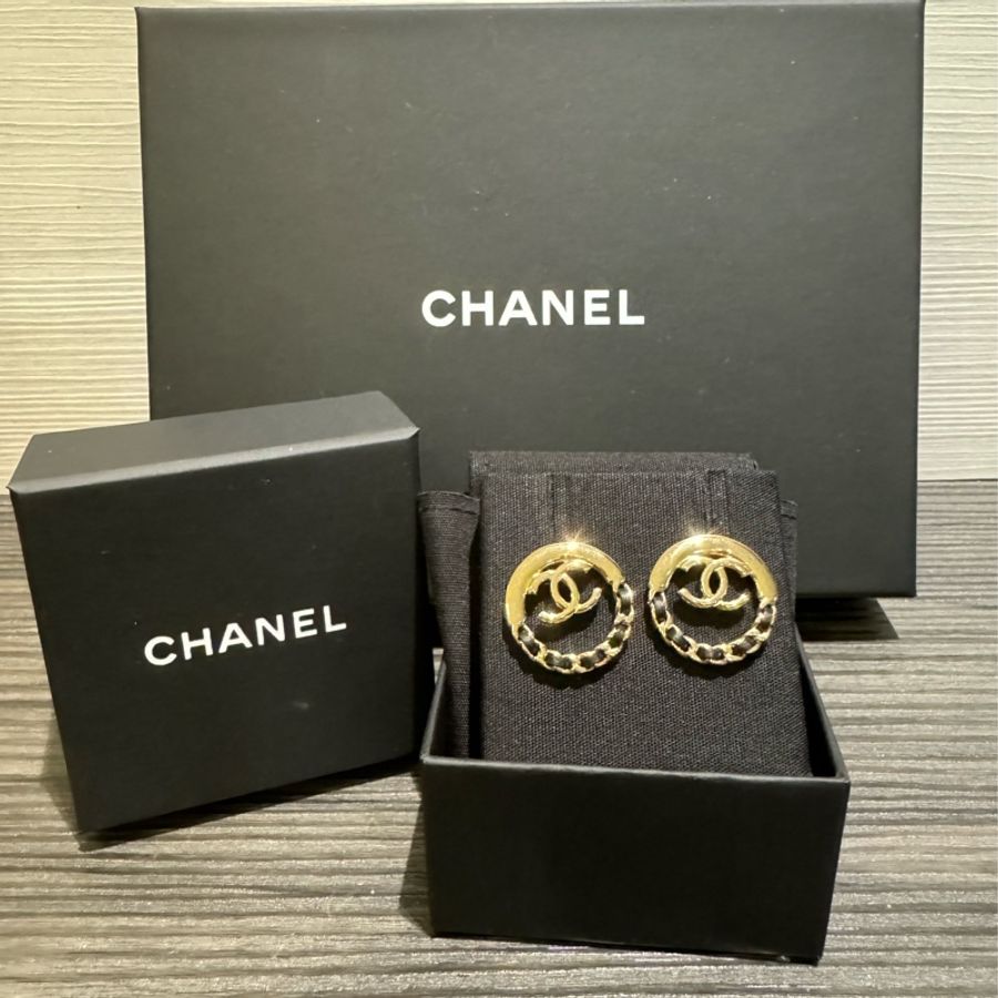 Chanel 22P 皮穿鏈耳環 全新附防塵袋&盒子-0