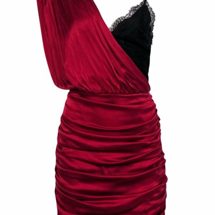 alice + olivia Bianca Ruched Mini Dress Black Lace & Draped Red Mini Dress-5