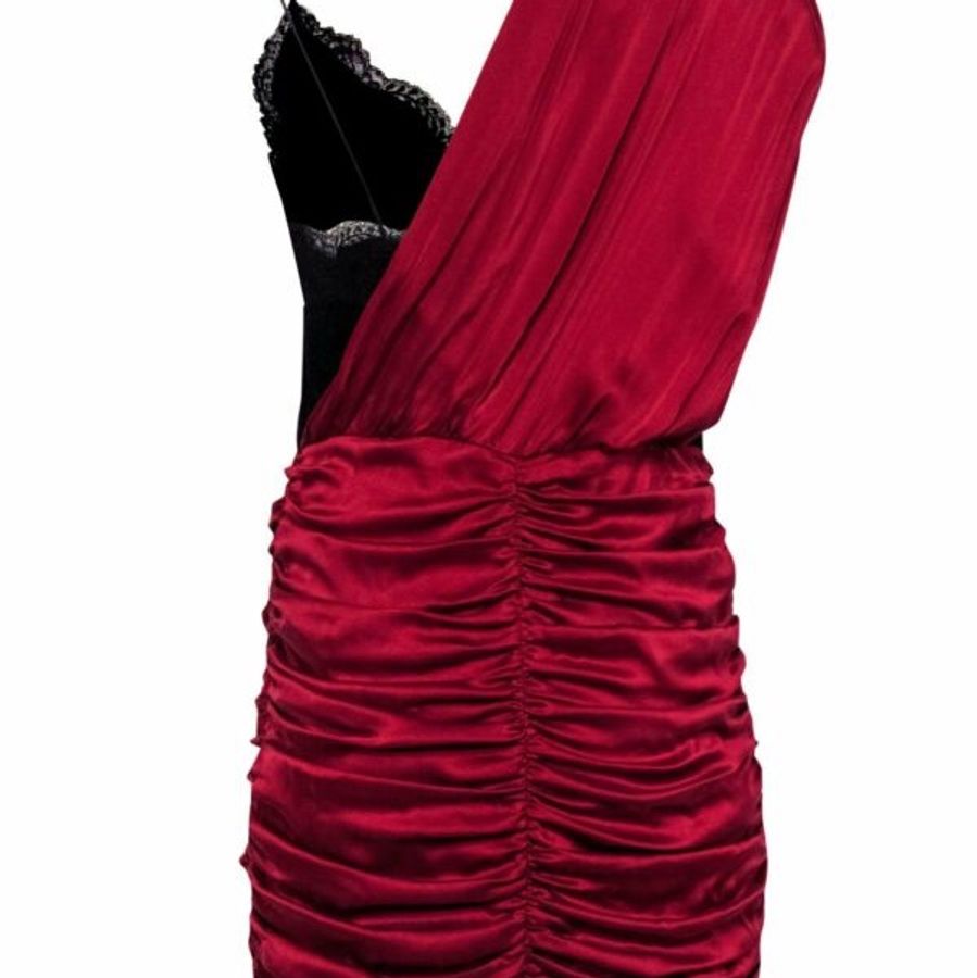 alice + olivia Bianca Ruched Mini Dress Black Lace & Draped Red Mini Dress-6