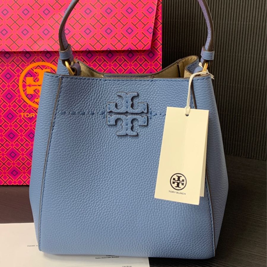 全新Tory Burch Small Mcgraw Bucket Bag水桶包(霧霾藍)-0