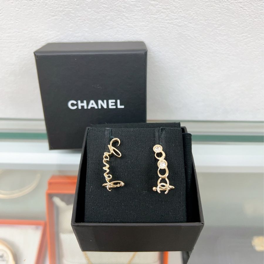 Chanel coco logo earrings 22p logo水鑽耳環-0