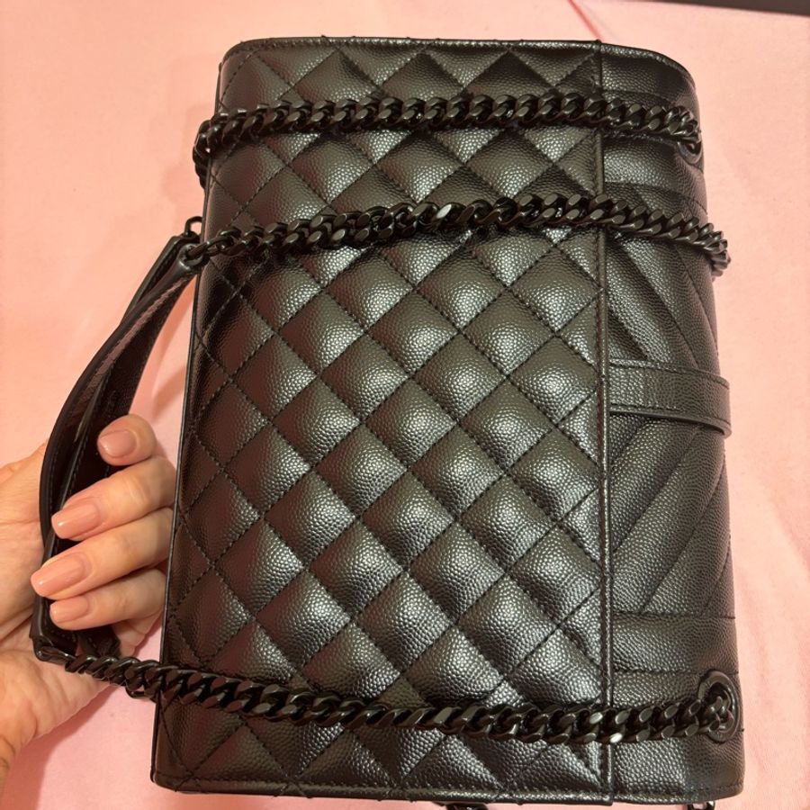 進全新🥰YSL黑色黑鏈魚子醬牛皮黑釦鏈條信封包 Envelope斜背包-12