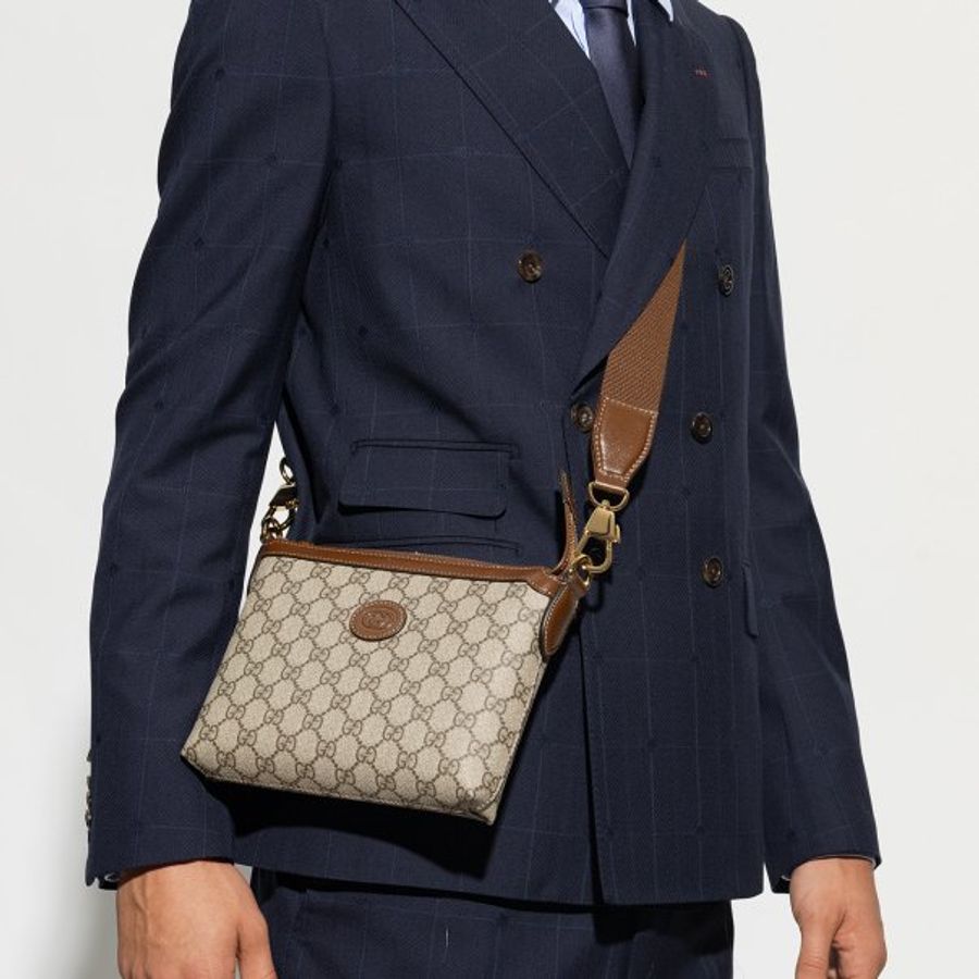 Gucci 760021 Interlocking G 附腕帶多功能郵差包 米色和烏木色《2024季度新品》-8