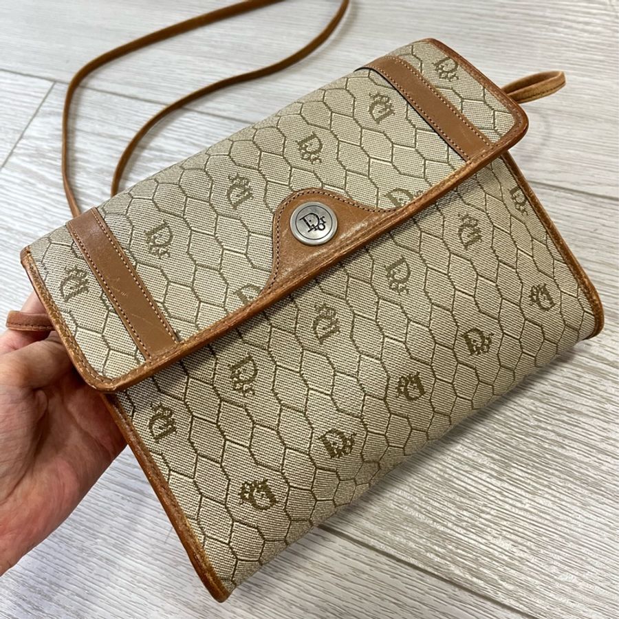 Dior Vintage 奶油蜂巢信封包-10