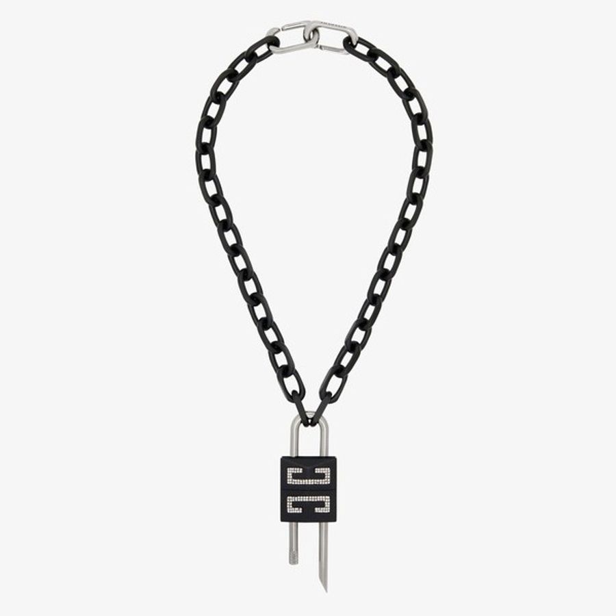 Givenchy 霧面黑鎖頭項鏈 🔒 Givenchy 4G Logo Lock necklace with crystals(男女皆可)-6