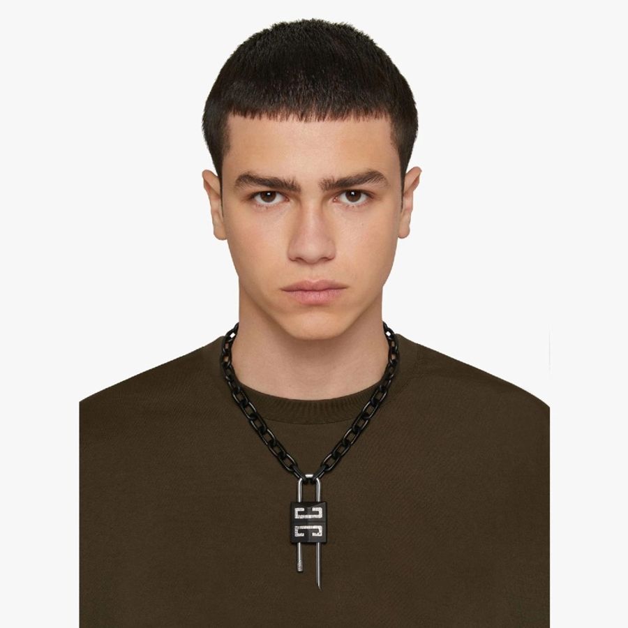 Givenchy 霧面黑鎖頭項鏈 🔒 Givenchy 4G Logo Lock necklace with crystals(男女皆可)-7