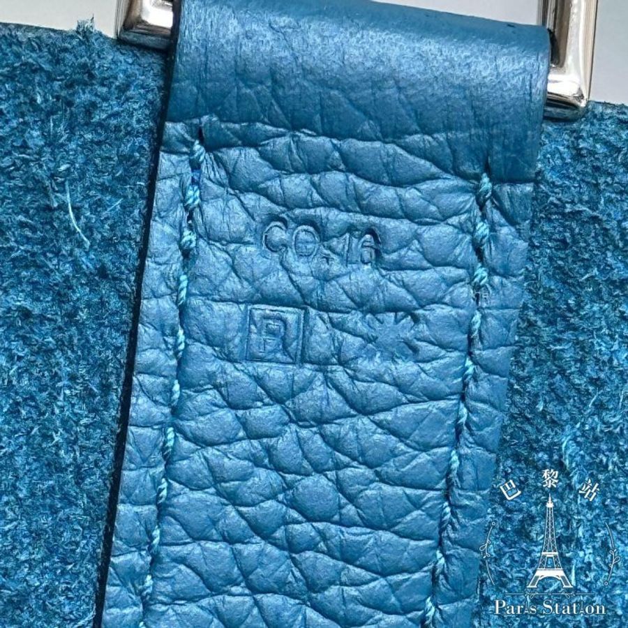 【巴黎站二手名牌專賣店】*現貨*HERMES 愛馬仕 真品*🅁方框R刻土耳其藍銀扣菜籃子PICOTIN33手提包-5