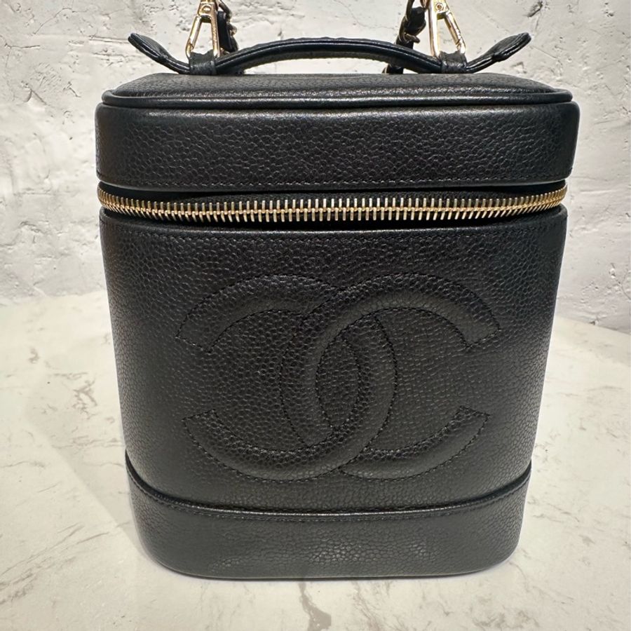 Chanel Vintage 黑色荔枝牛皮化妝箱包(非原廠鍊帶)-7