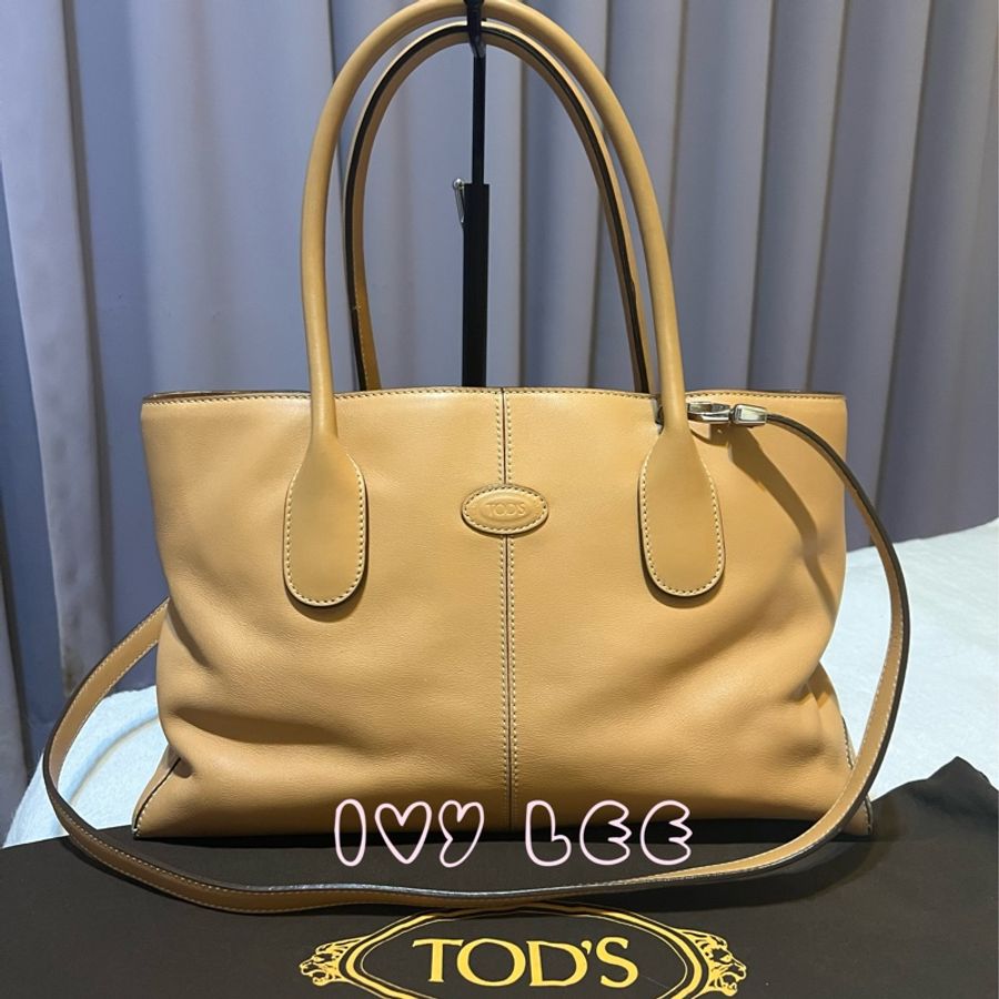 TOD's 經典手提包 肩背包 斜背包 奶茶色 皮革標誌 二手精品-0