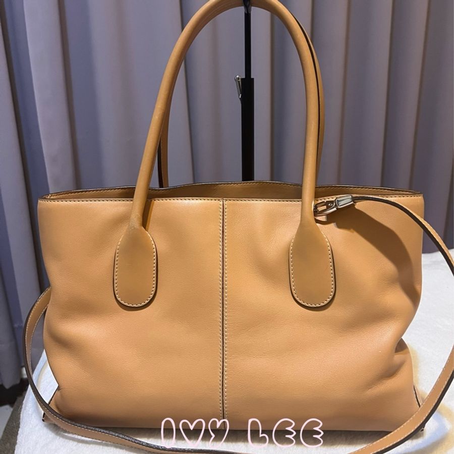 TOD's 經典手提包 肩背包 斜背包 奶茶色 皮革標誌 二手精品-1