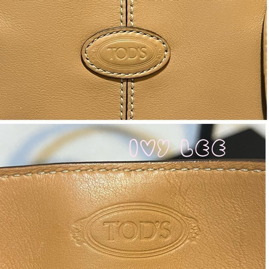 TOD's 經典手提包 肩背包 斜背包 奶茶色 皮革標誌 二手精品-20