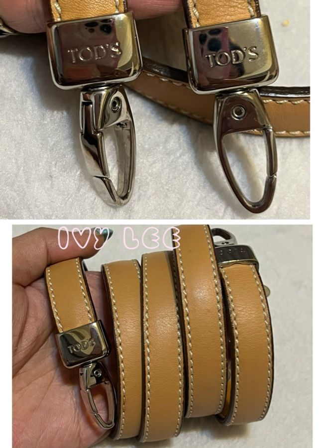 TOD's 經典手提包 肩背包 斜背包 奶茶色 皮革標誌 二手精品-23