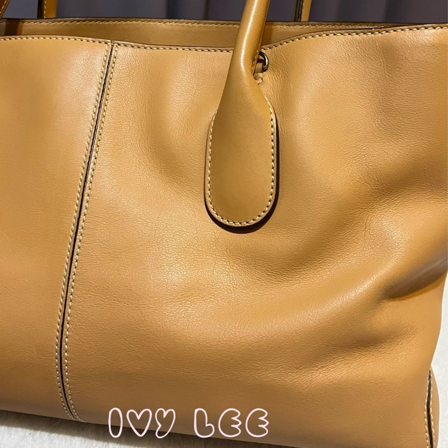 TOD's 經典手提包 肩背包 斜背包 奶茶色 皮革標誌 二手精品-30