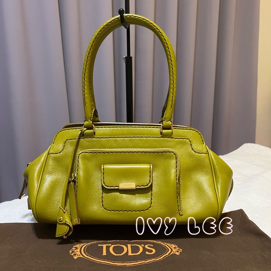 TODS 經典皮革手提包 肩背包 芥末綠 二手精品-0