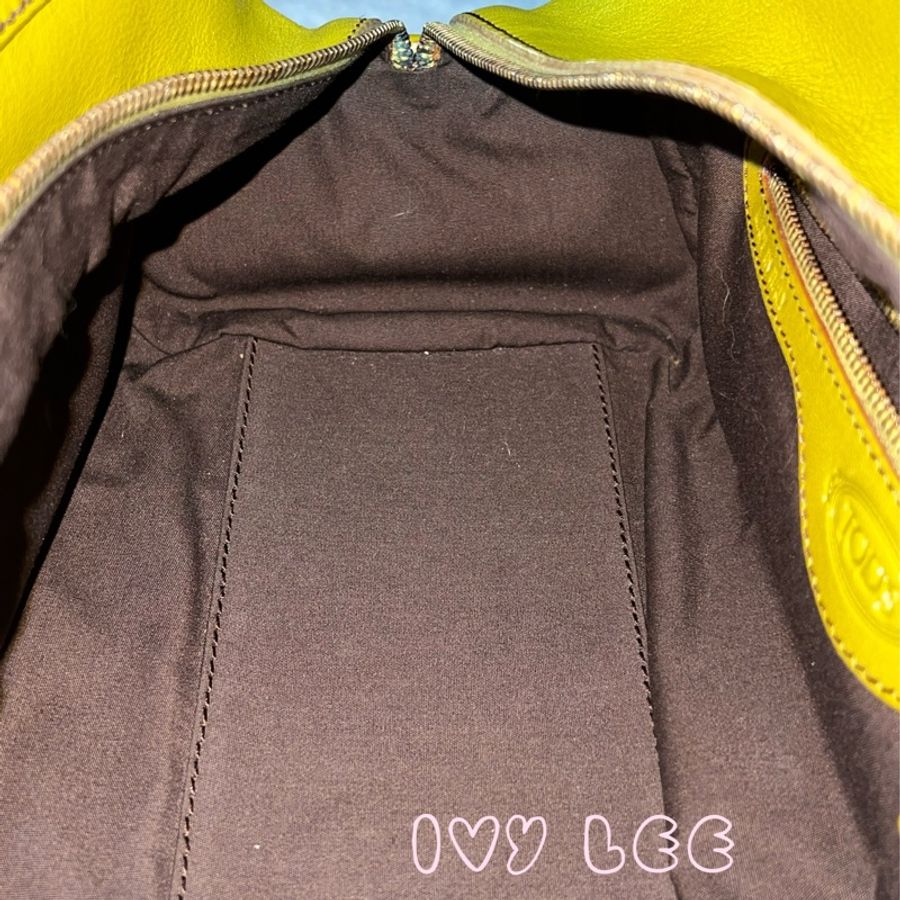 TODS 經典皮革手提包 肩背包 芥末綠 二手精品-8