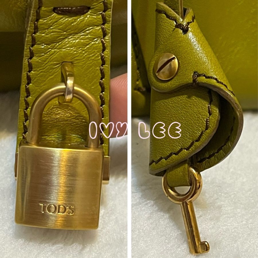 TODS 經典皮革手提包 肩背包 芥末綠 二手精品-15