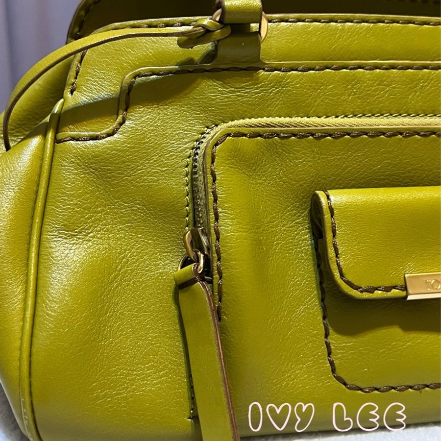 TODS 經典皮革手提包 肩背包 芥末綠 二手精品-21