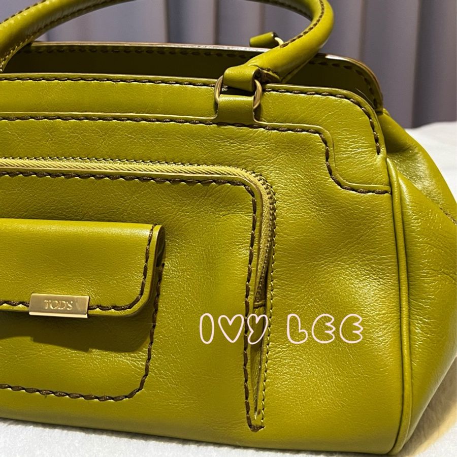 TODS 經典皮革手提包 肩背包 芥末綠 二手精品-22