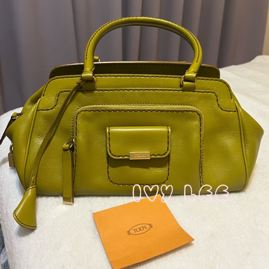 TODS 經典皮革手提包 肩背包 芥末綠 二手精品-25