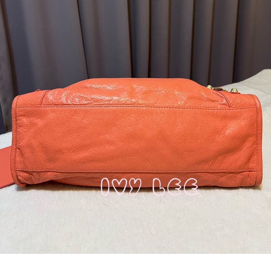 BALENCIAGA Giant City 281770 2Way 單肩包 手袋 皮革 粉橘色 鉚釘 金扣 二手精品-2