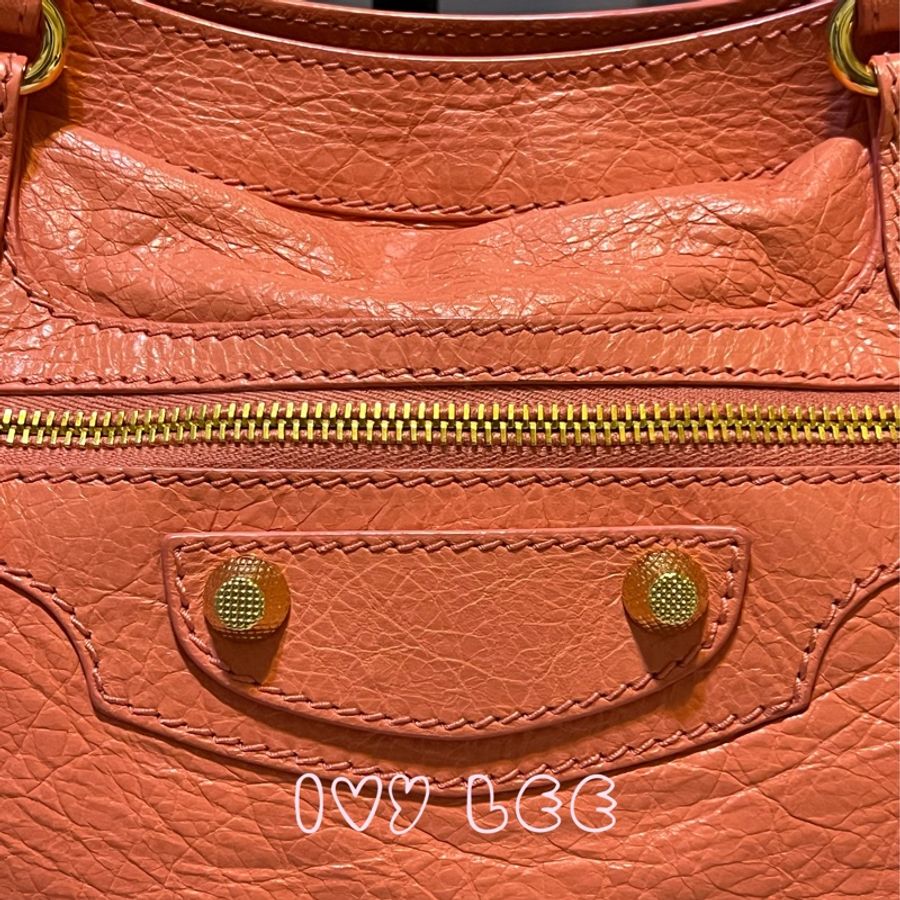 BALENCIAGA Giant City 281770 2Way 單肩包 手袋 皮革 粉橘色 鉚釘 金扣 二手精品-3