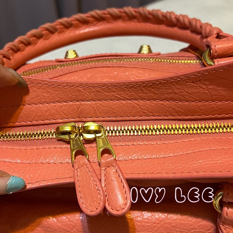BALENCIAGA Giant City 281770 2Way 單肩包 手袋 皮革 粉橘色 鉚釘 金扣 二手精品-7