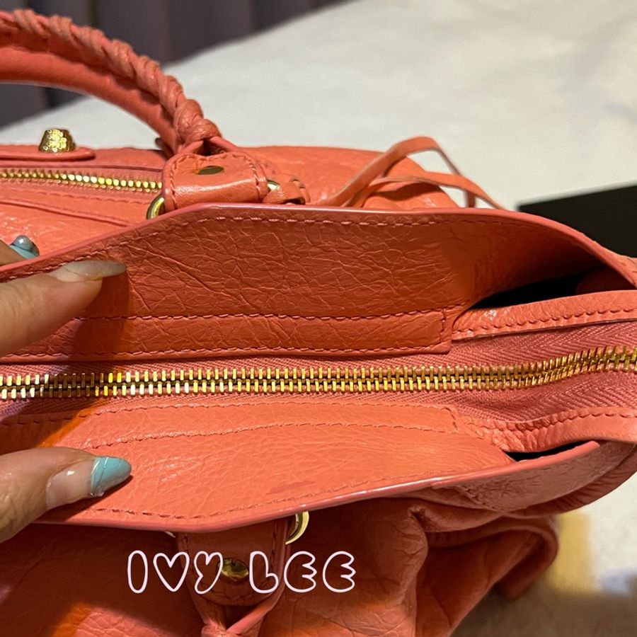 BALENCIAGA Giant City 281770 2Way 單肩包 手袋 皮革 粉橘色 鉚釘 金扣 二手精品-8