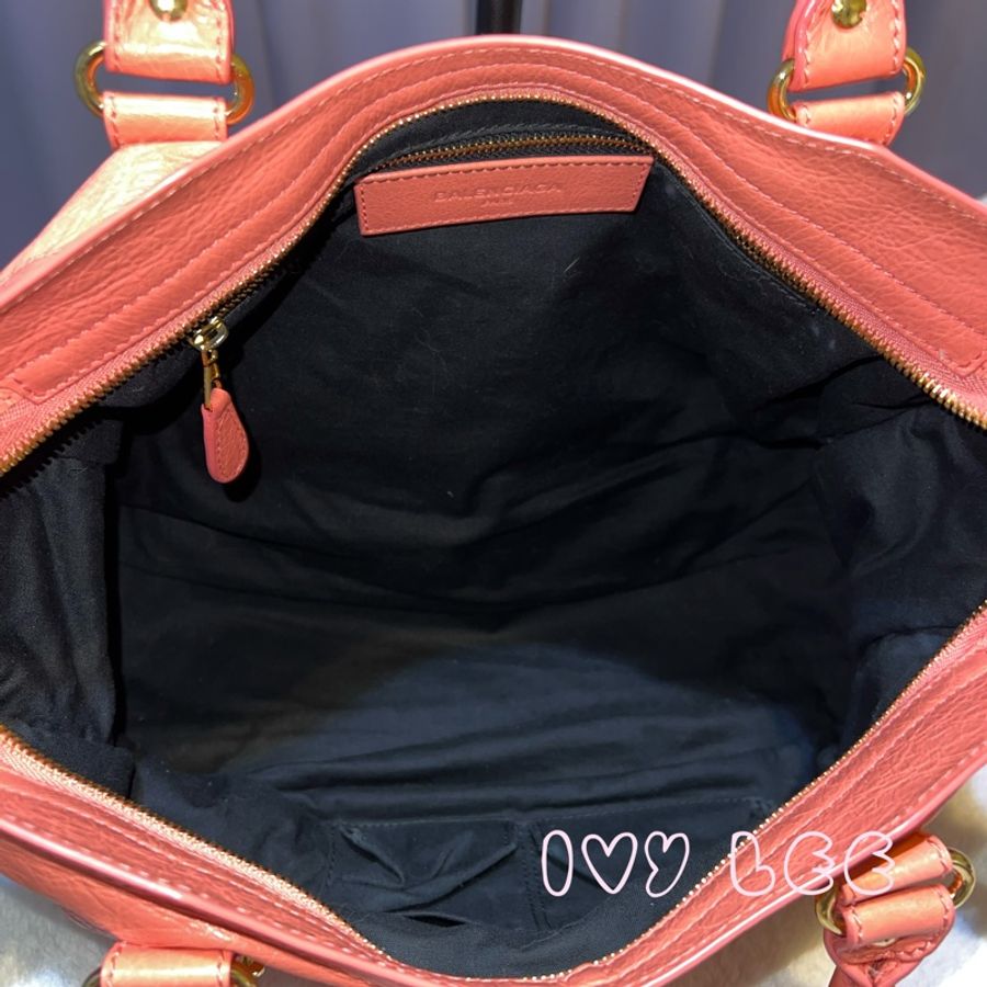BALENCIAGA Giant City 281770 2Way 單肩包 手袋 皮革 粉橘色 鉚釘 金扣 二手精品-10