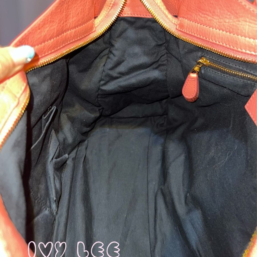 BALENCIAGA Giant City 281770 2Way 單肩包 手袋 皮革 粉橘色 鉚釘 金扣 二手精品-11