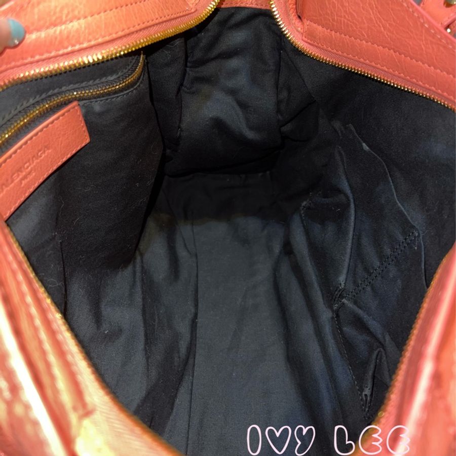 BALENCIAGA Giant City 281770 2Way 單肩包 手袋 皮革 粉橘色 鉚釘 金扣 二手精品-12