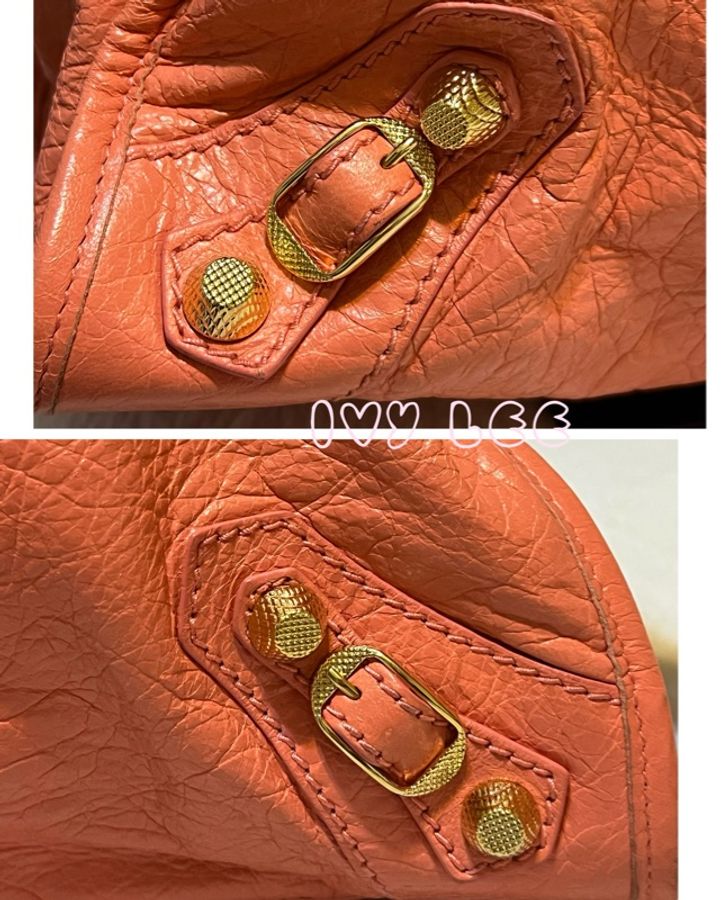 BALENCIAGA Giant City 281770 2Way 單肩包 手袋 皮革 粉橘色 鉚釘 金扣 二手精品-18