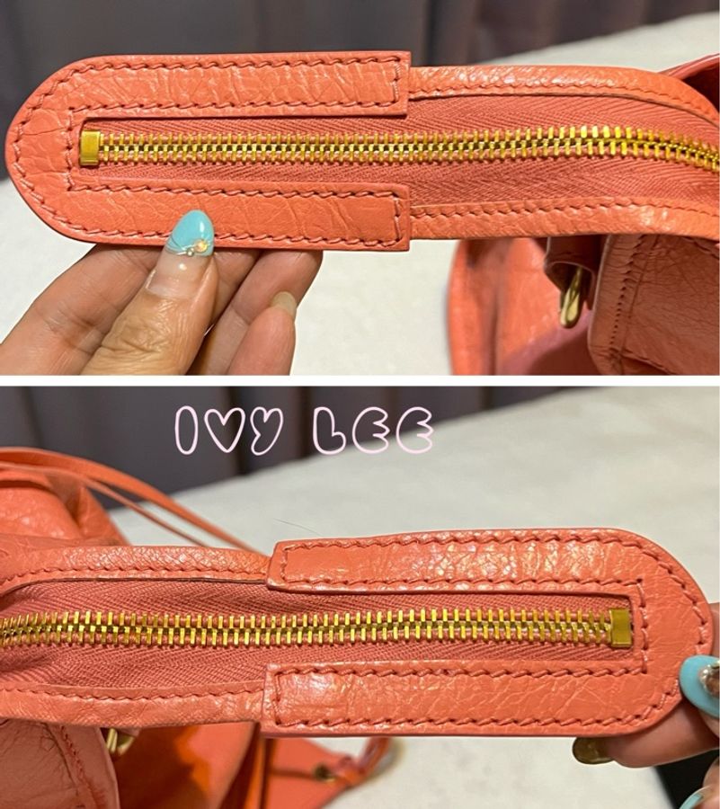 BALENCIAGA Giant City 281770 2Way 單肩包 手袋 皮革 粉橘色 鉚釘 金扣 二手精品-19