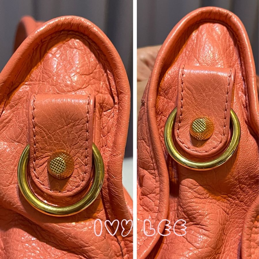 BALENCIAGA Giant City 281770 2Way 單肩包 手袋 皮革 粉橘色 鉚釘 金扣 二手精品-22