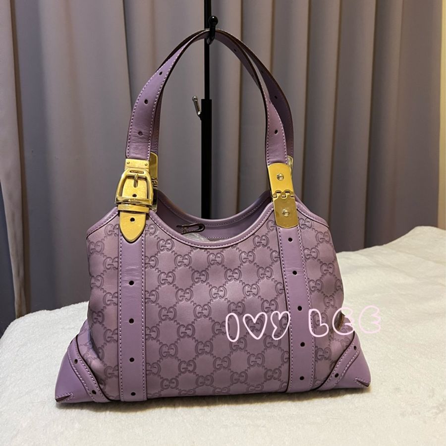 GUCCI 145761 紫色壓紋皮革 肩背包 手提包腋下包二手精品-1