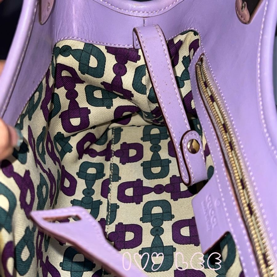 GUCCI 145761 紫色壓紋皮革 肩背包 手提包腋下包二手精品-4