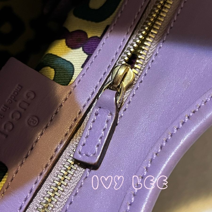 GUCCI 145761 紫色壓紋皮革 肩背包 手提包腋下包二手精品-7