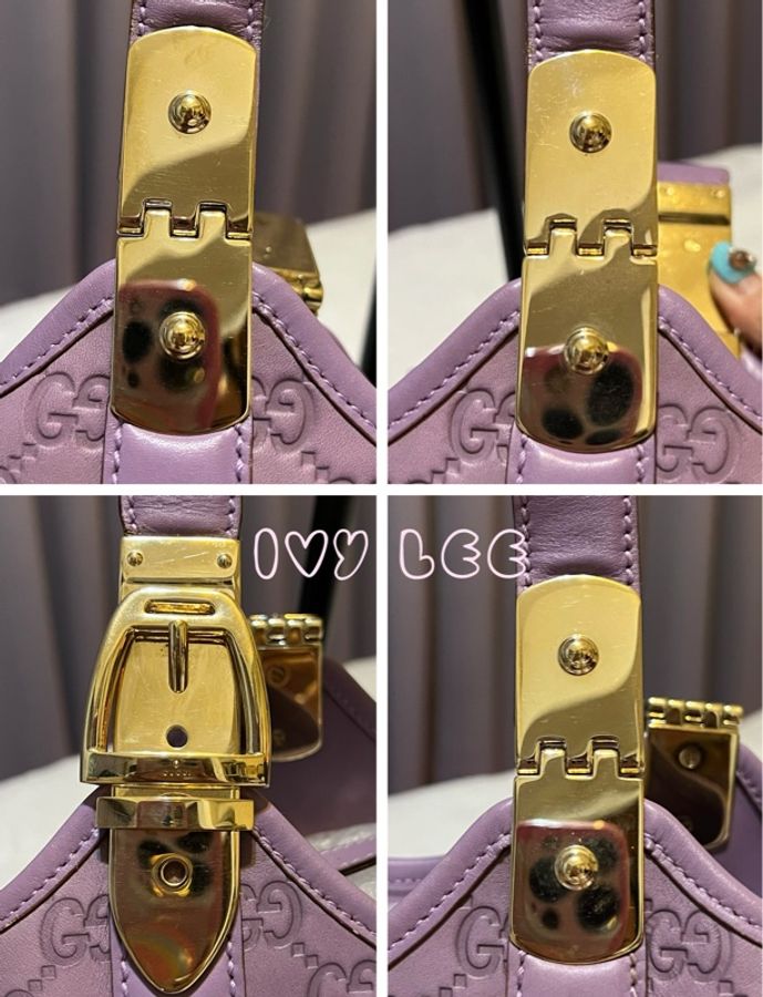 GUCCI 145761 紫色壓紋皮革 肩背包 手提包腋下包二手精品-10