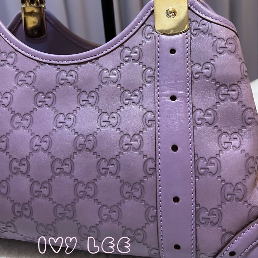 GUCCI 145761 紫色壓紋皮革 肩背包 手提包腋下包二手精品-18