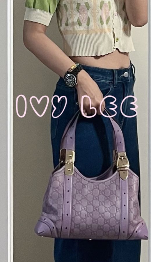 GUCCI 145761 紫色壓紋皮革 肩背包 手提包腋下包二手精品-22