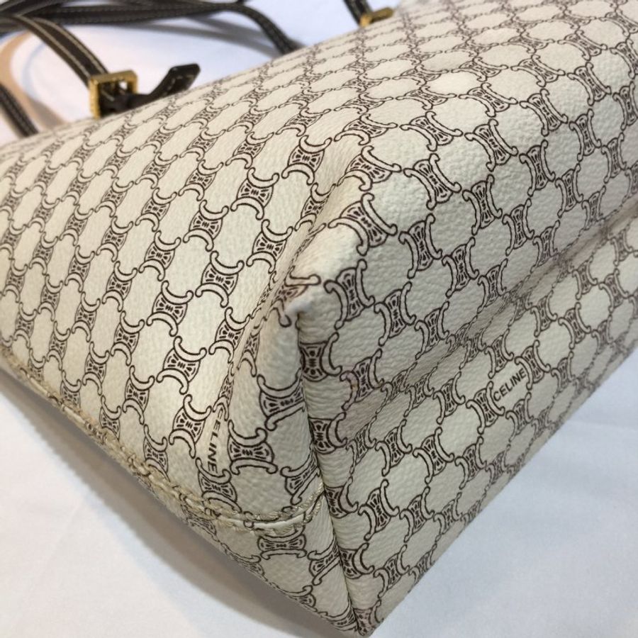 CELINE 白色拼咖啡皮革凱旋門Logo托特包 /小款 /購物包-5