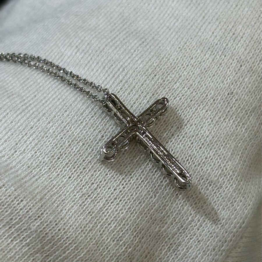 TIFFANY &CO. 蒂芬妮 柏金 鉑金 PT950 0.9克拉 90分 天然美鑽 真鑽 鑽石 十字架 項鍊-6