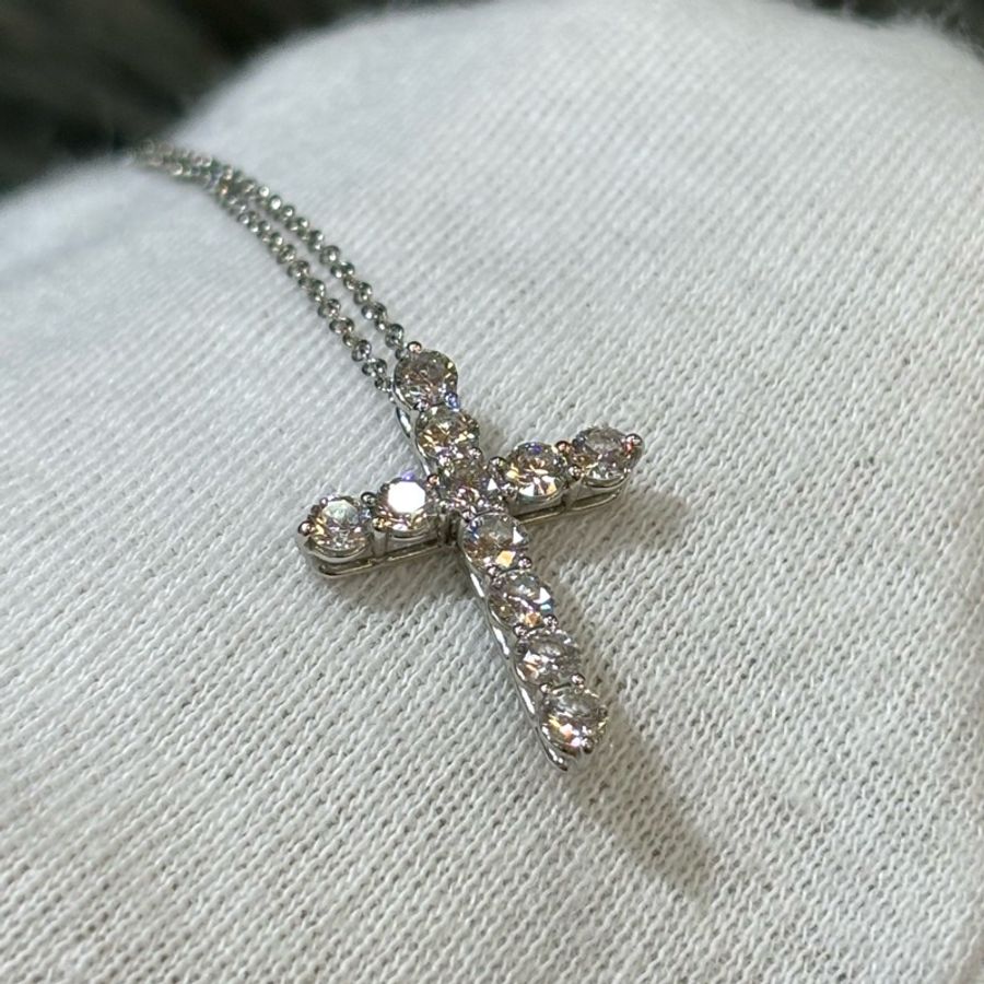 TIFFANY &CO. 蒂芬妮 柏金 鉑金 PT950 0.9克拉 90分 天然美鑽 真鑽 鑽石 十字架 項鍊-8