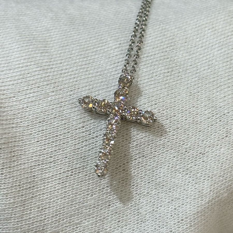 TIFFANY &CO. 蒂芬妮 柏金 鉑金 PT950 0.9克拉 90分 天然美鑽 真鑽 鑽石 十字架 項鍊-10